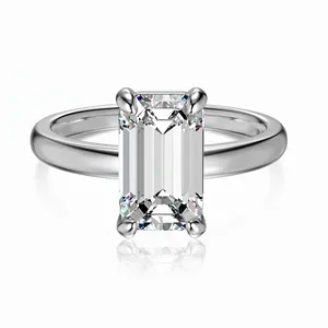 Elegant 925 Sterling Silver Emerald Cut Zirconia Ring Luxury Rectangular Zircon Inlaid Ring For Women Wedding Party Jewelry