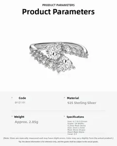 Détail de la bague en argent sterling 925 avec double zircone en forme de cœur 5mm
