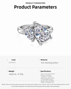 Detailed S925 sterling silver ring featuring double pear-cut ice flower cubic zirconia