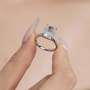 Classic S925 sterling silver ring with 5ct radiant cut square zircon in 4-prong setting