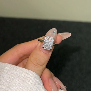 Classic S925 sterling silver ring with 5ct radiant cut cubic zirconia in a 4-prong setting