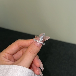 Elegant S925 silver pear-cut zircon ring set with matching thin eternity band for women