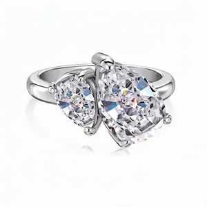 925 Sterling Silver Toi Et Moi Double Pear Cut Zirconia Ring Elegant Ice Flower Waterdrop Wedding Ring For Women Fine Jewelry Gift