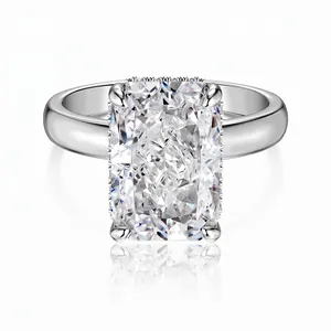 French Classic 925 Sterling Silver Square Ice Flower Cut Zirconia Inlaid Ring For Women 5 Carat Emerald Cut Wedding Jewelry