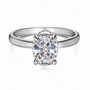 Bague en Argent Sterling S925 Avec Zirconia Taille Ovale Design Élégant Œuf de Pigeon pour Femme Bijoux