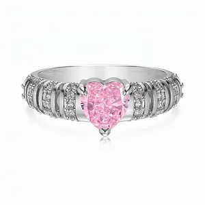 925 Sterlingsilber Herz Ring Für Damen Rosa Zirkonia Eingelegt Elegant Mode Leichter Luxus Hochzeit Verlobung Party Schmuck