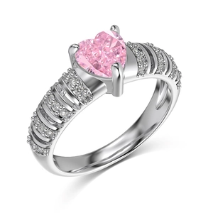 Eleganter S925 Sterlingsilber Ring mit pinkem Herz-Zirkonia und Pavé-Besatz