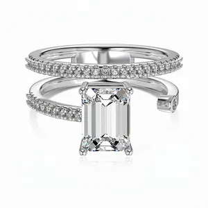 Exquisiter S925 Sterlingsilber Smaragdschliff Zirkonia Ring Für Damen Doppelschichtiges Hohles Geometrisches Design Eleganter Schmuck