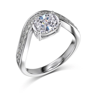 Elegante anello in argento S925 con moissanite ovale e fascia pavé intrecciata su bianco