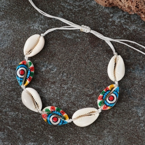 Bohemian Natural Shell Braided Bracelet Colorful Evil Eye Painted Adjustable Handwoven Beach Jewelry For Men Women
