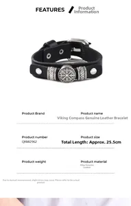 Details des Wikinger-Kompass-Lederarmbands, 25,5 cm lang mit einer Legierungsschnalle