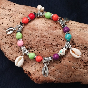Bohemian Multicolor Beaded Bracelet With Natural Shell And Alloy Rhinestone Handmade Elastic Beach Jewelry For Women