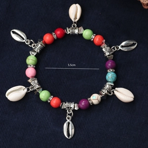 Bohemian multicolored beaded bracelet with shell pendants and a 5.5cm inner diameter