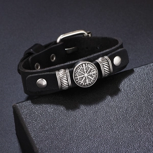 Wikinger Kompass Lederarmband Für Herren Punk Retro Verstellbar Legierung Vegvisir Symbol Manschette Armband Schmuck Geschenk