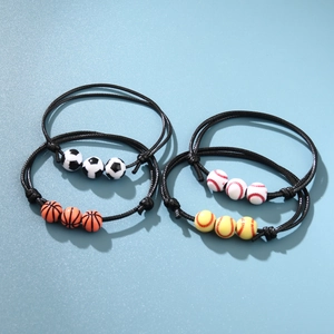 Bracciali Intrecciati a Tema Sportivo Regolabili Per Uomo Donna Cordino Cerato Nero Calcio Basket Baseball Softball Gioielli Regalo