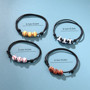 Braccialetti sportivi intrecciati regolabili con perline calcio, basket e baseball