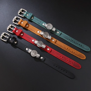 Adjustable vintage Tree of Life leather bracelets in black, brown, red, and cyan colors