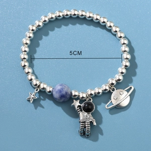 Bracelet à perles en argent S925 avec charms astronaute et planètes pour femme