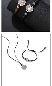 Detail of adjustable woven cord bracelets with vintage silver Vegvisir compass charms