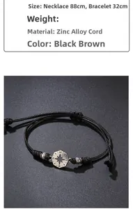 Macro detail of nautical compass charm on woven rope bracelet with adjustable cord