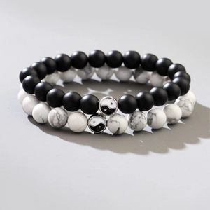 Bracelets en Perles Tai Chi Yin Yang Rétro Couple Pierre de Lave Turquoise Blanche Minimaliste Bijoux Faits Main Cadeau
