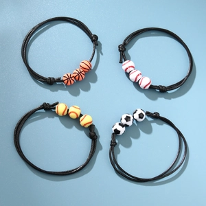 Braccialetti sportivi intrecciati regolabili con perline di basket e calcio