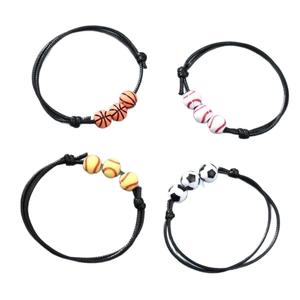 Set di braccialetti sportivi intrecciati con perle da basket, baseball, softball e calcio