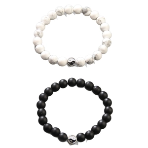 Bracelets Tai Chi Yin Yang avec perles turquoise blanches et noires mates pour couples