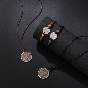 Nordic Viking Vegvisir Compass Bracelet Necklace For Men Women Woven Cord Adjustable Charm Jewelry Gift Vintage Punk Style