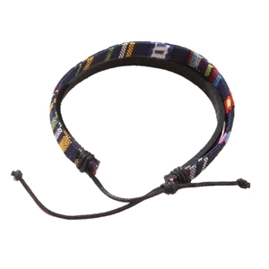 Ethnic bohemian hand-woven adjustable cotton bracelet with colorful geometric patterns