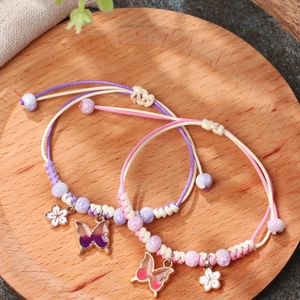 Mori Style Butterfly Woven Bracelet For Women New Chinese Retro Adjustable Cord Bracelet Light Luxury Alloy Enamel Flower Hand Jewelry Gift