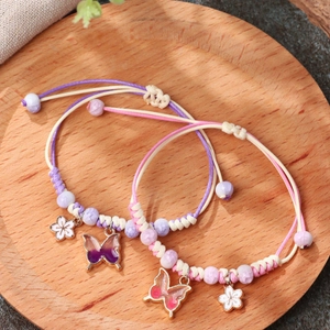 Handmade woven butterfly bracelet set with frosted beads and adjustable braided cords
