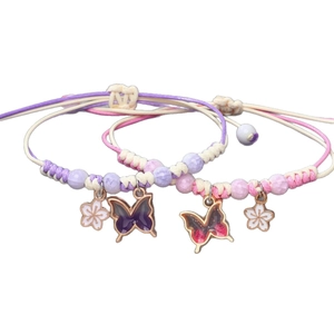 Handmade woven butterfly and flower bracelet with adjustable cord for women