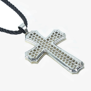 Stainless Steel Hollow Cross Pendant Necklace With Hexagonal Honeycomb Pattern Religious Gothic Jewelry For Men Women
