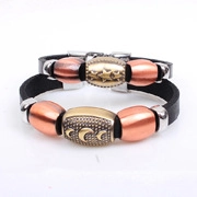 Retro punk leather bracelets with bronze moon charm and rose gold beads detail