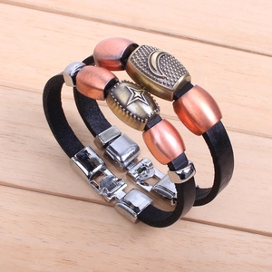 Vintage bronze gender symbol leather bracelets with celestial star and moon metal charms
