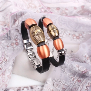 Star and Moon couple leather bracelets with bronze alloy charms and metal clasps