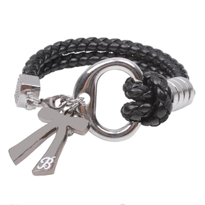 Fashion Alloy Braided Bracelet Black Silver Bowknot Letter B Charm Hand Jewelry For Men Women Daily Commuting Accessory
