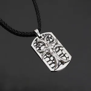 Vintage Punk Metall Kreuz Stern Anhänger Halskette Für Herren Gothik Street Style Legierung Wachsseil Schmuck Antiksilber