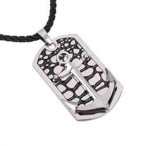 Collier Pendentif Ancre en Alliage Vintage pour Hommes Style Nautique Rétro Chaîne en Corde de Cire Tissée Noire Bijoux en Argent Antique