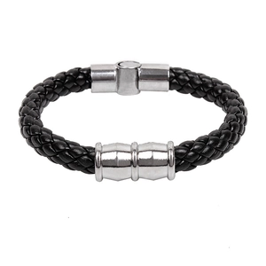 Men Punk Woven Genuine Leather Bracelet With Alloy Magnetic Clasp Black Snake Texture Fashion Hand Wrap Jewelry Gift