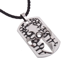 Vintage silver stainless steel cross pendant necklace for men on black woven cord