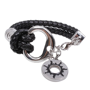 Bracelet Homme Vintage en Cuir de Vachette Véritable Tressé Pendentif Motif Soleil en Alliage Bijoux Punk Fait Main