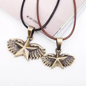 Collier avec pendentif étoile ailée en bronze rétro et cordons tissés pour cadeau