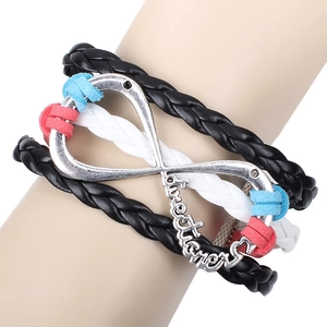 Mode Bracelet Multicouche en Cuir Artificiel Tressé Unisexe Symbole Infini Pendentif Cœur Together Bijoux en Alliage
