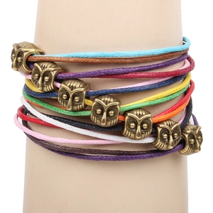 Bohemian Retro Owl Charm Bracelet Multi-Layer Handmade Colorful Braided Wax Cord Wrap Bracelet For Women Ethnic Jewelry Gift