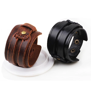 Pulsera de Cuero Ancha Vintage para Hombre Ajustable Estilo Punk Rock Brazalete de Cuero de Vaca Joyería para Mujer Hombre Uso Diario