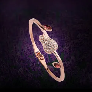 Bracelet Jonc Tulipe Élégant en Or Rose pour Femme Avec Détails en Strass Coeur Bijoux de Mode Cadeau