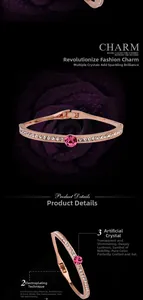 Close-up of 18K rose gold plating and large pink crystal on an alloy bracelet