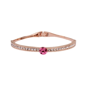 Rose gold plated bracelet featuring a large pink crystal and rows of white zircons